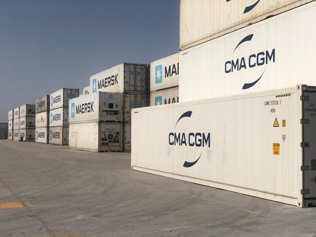Reefer containers in a logistics yard